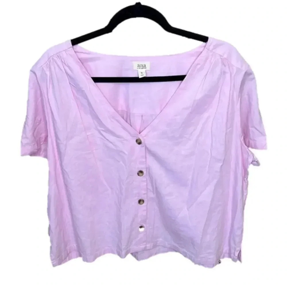 A.N.A Button Down Cotton V Neck Tee Size XL